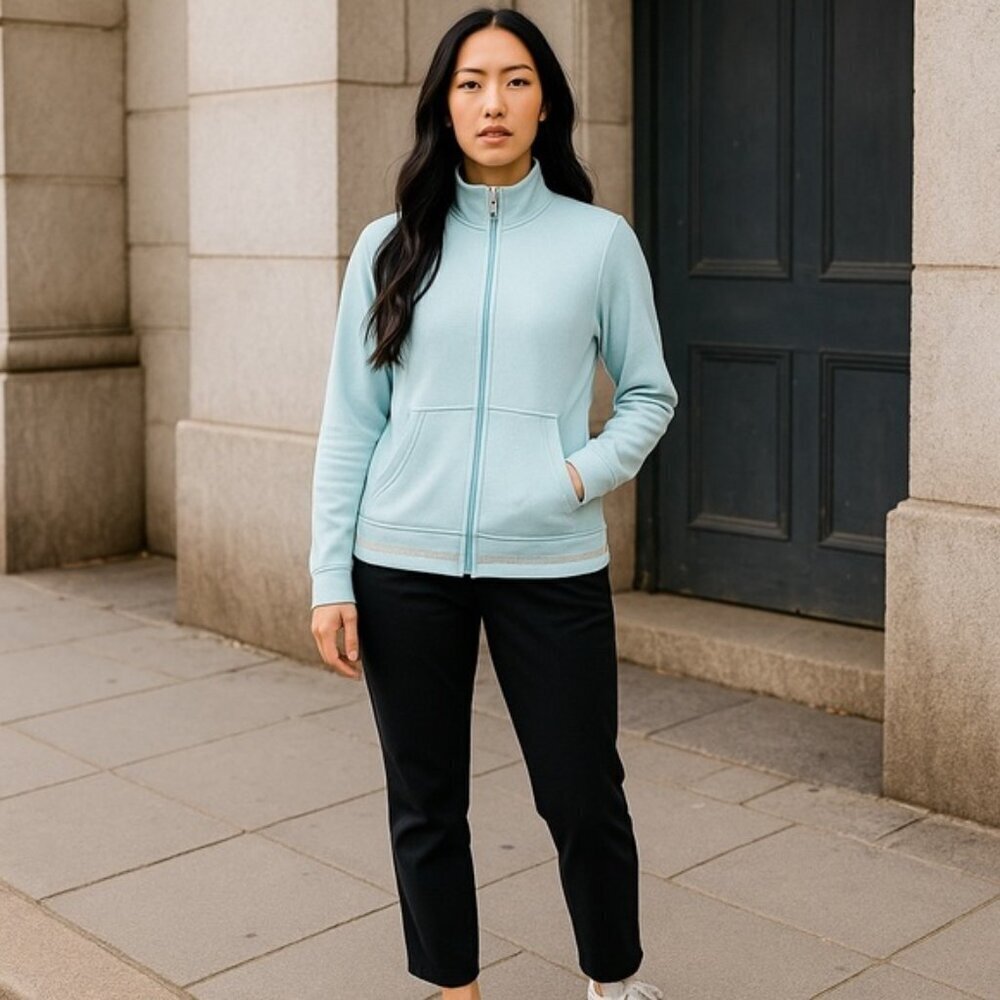 Juicy Couture Micro Terry Full Zip Jacket Color Blue Glow Sz Large MSRP $108